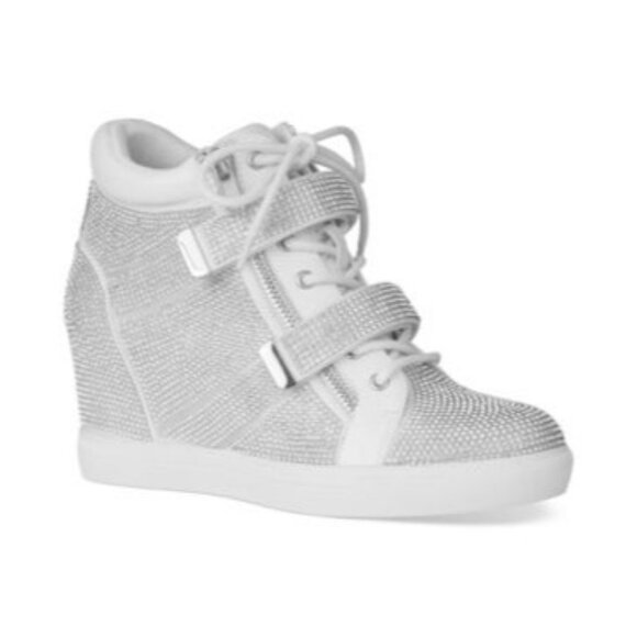 INC Womens Silver Rhinestone High-Top Sneakers With Zipper Velcro Straps Sz. 8 - Picture 10 of 10